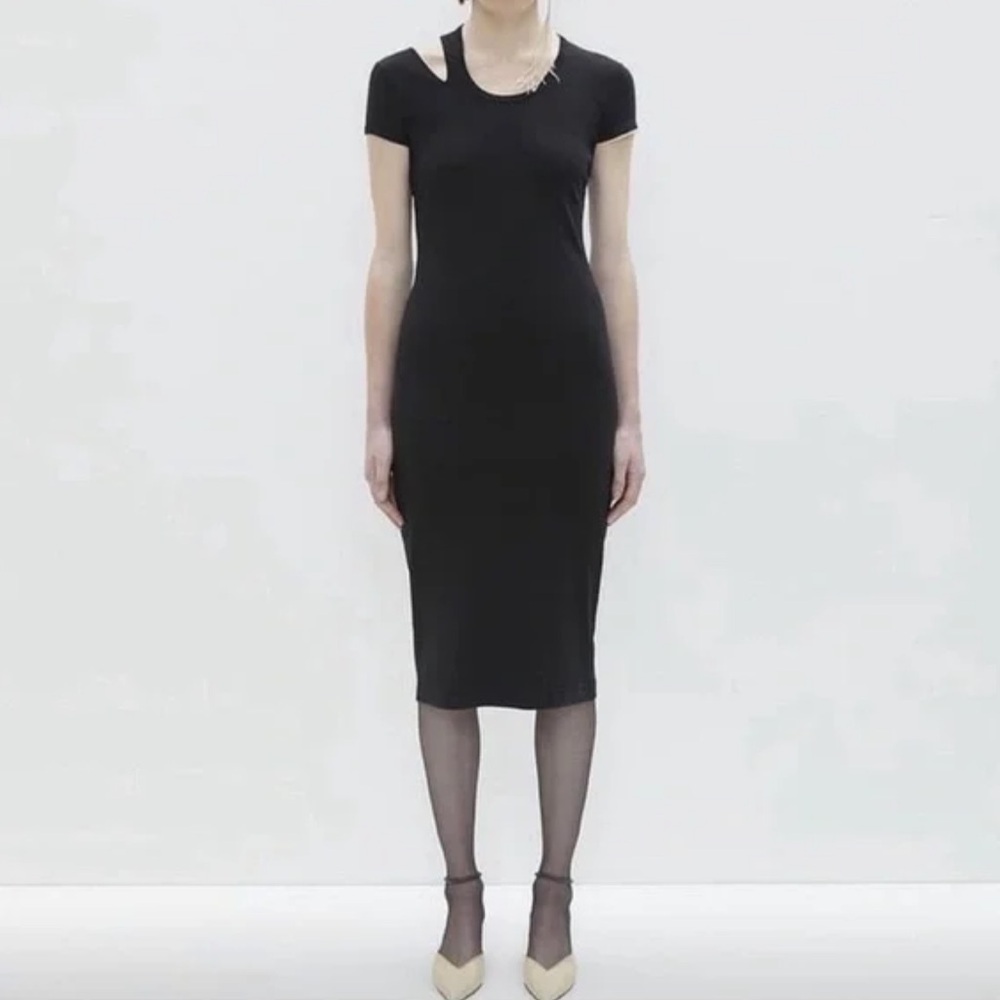 Helmut Lang Ribbed Cap Slash Sleeve Dress